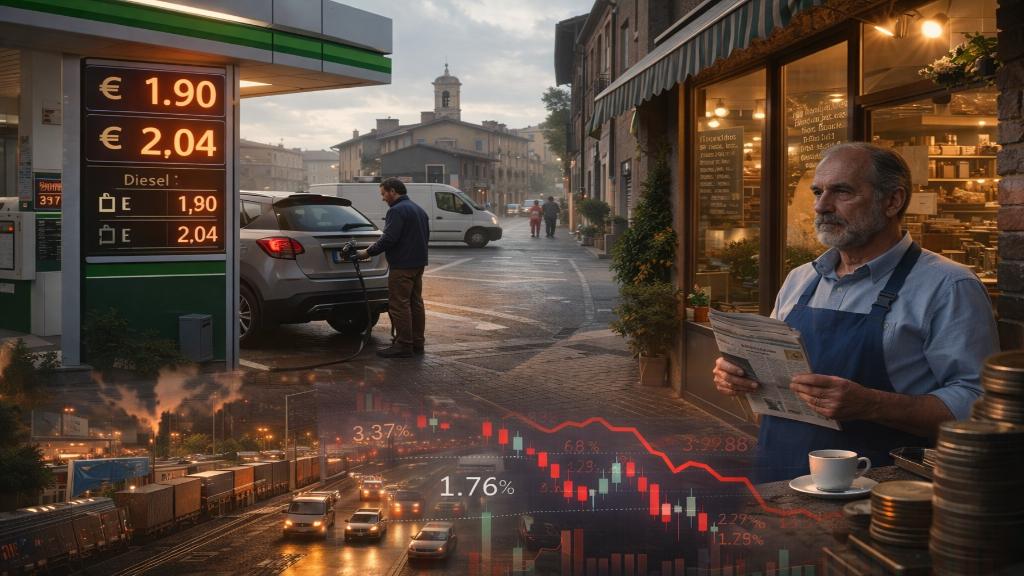 Economie italienne sous pression avec station service entreprise et indicateurs economiques