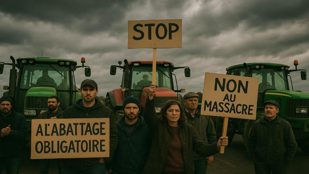 Blocage routier par des agriculteurs protestant contre les abattages de bovins