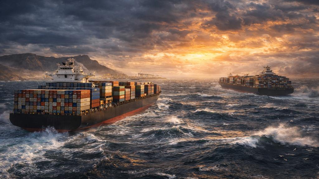 Navires marchands, ports intermédiaires et itinéraires de contournement illustrant la réorganisation des routes commerciales mondiales