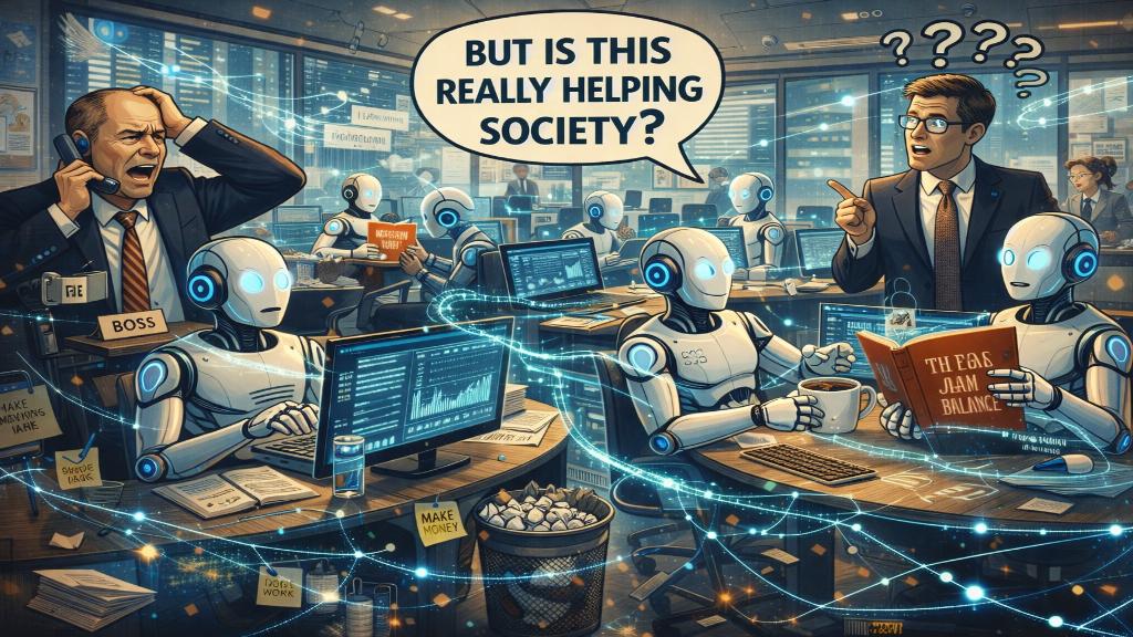 Illustration d’agents IA collaborant dans un environnement d’entreprise numérique