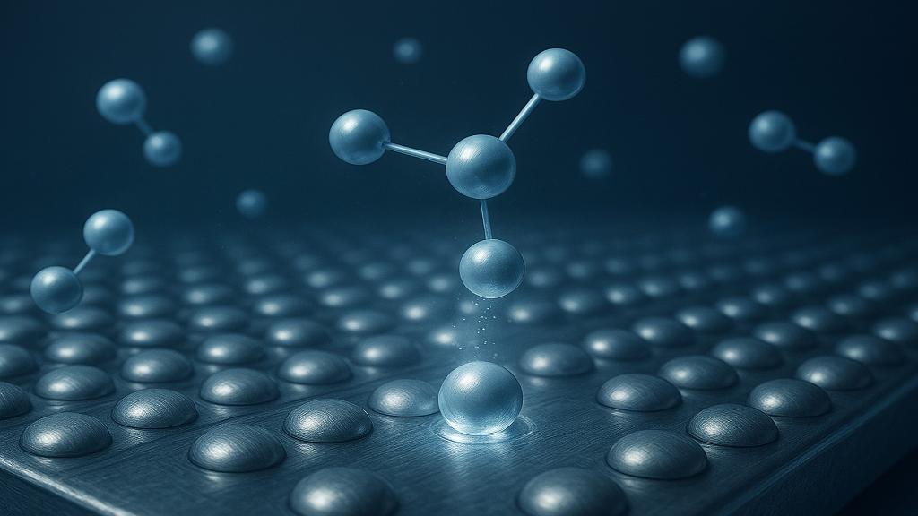 Illustration d’un catalyseur en métal précieux interagissant avec des électrons.