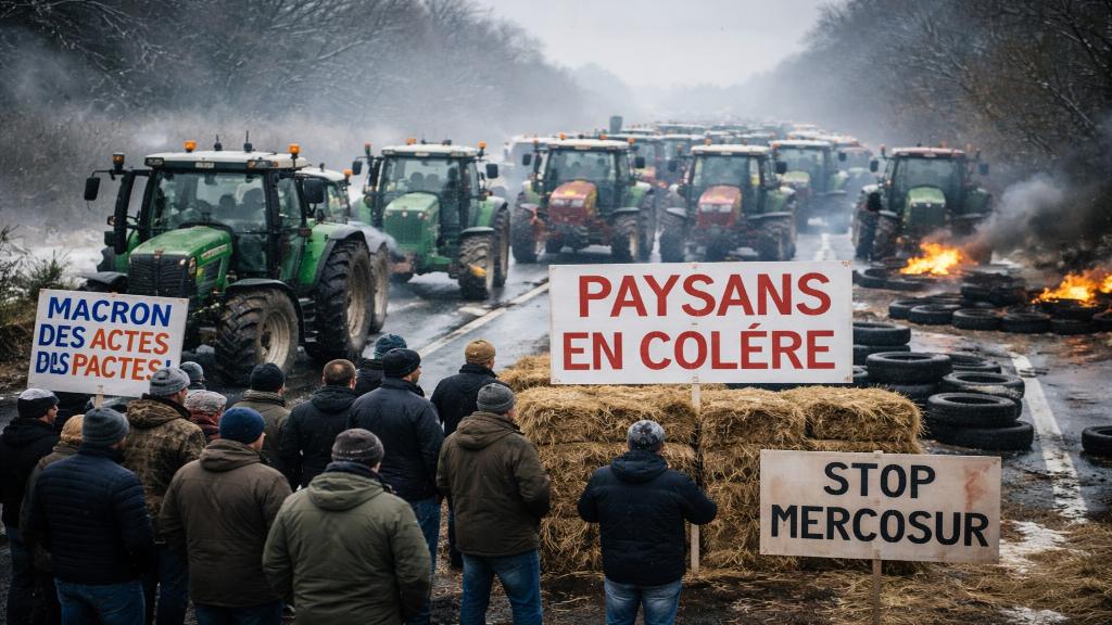 Agriculteurs français manifestant avec leurs tracteurs lors des blocages agricoles
