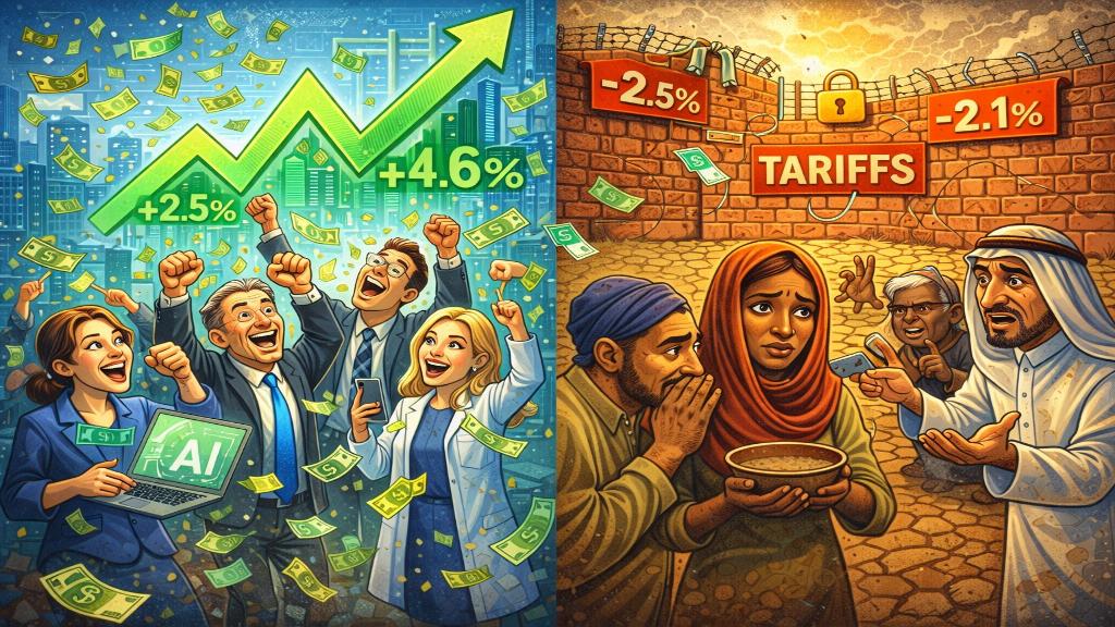 Graphique illustrant les projections de croissance mondiale et régionale pour 2026, avec des flèches indiquant les risques baissiers.