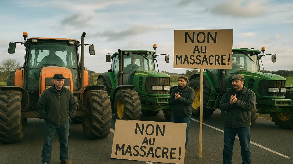 Manifestation agricole avec tracteurs bloquant une route en France