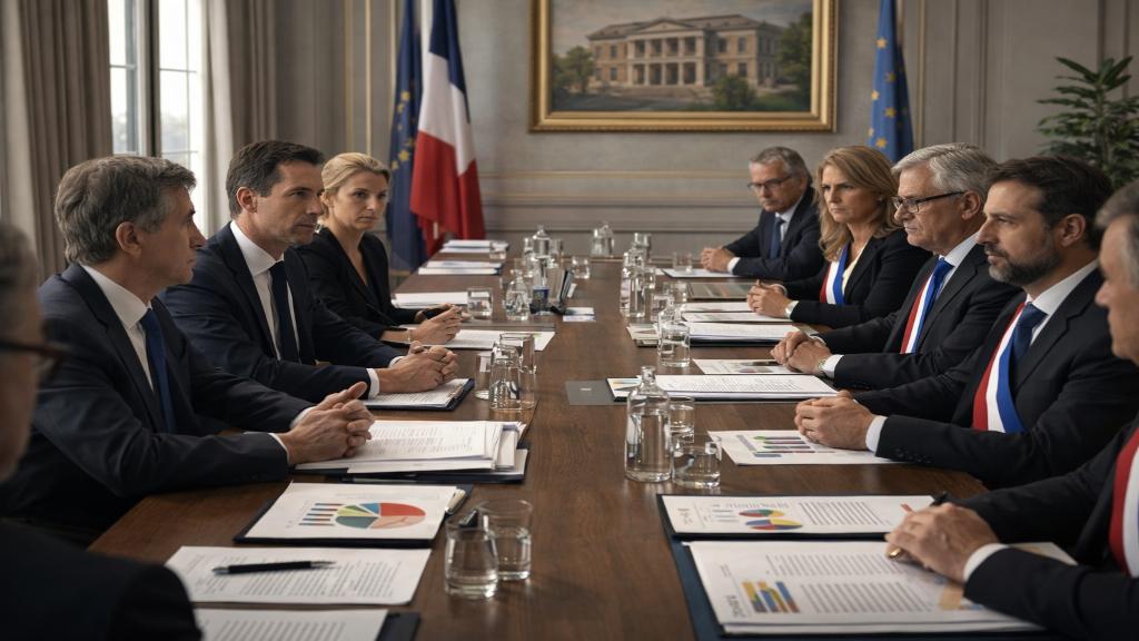 Réunion entre représentants de l État et élus locaux discutant d une réforme de la décentralisation